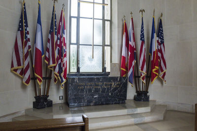 Various flags in corridor