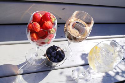 Close-up of fruits in glass on table