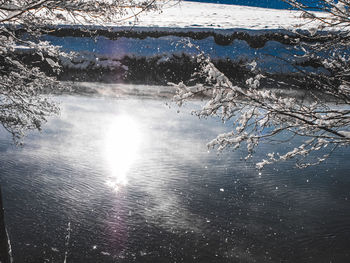 Scenic view of lake against sky during winter