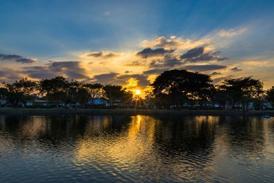 Scenic view of lake against sky during sunset