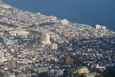 High angle view of city at seaside