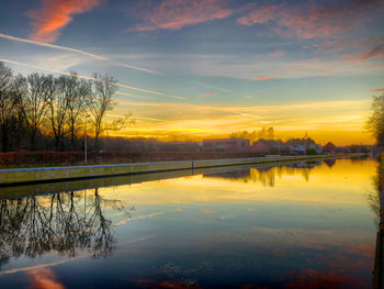 Scenic view of lake against sky during sunset