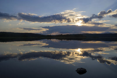 Scenic view of lake against sky during sunset