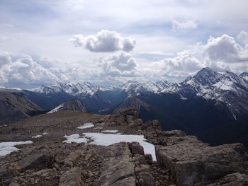 Scenic view of snow covered mountains