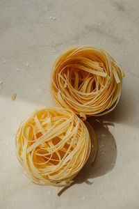 High angle view of yellow bread on table