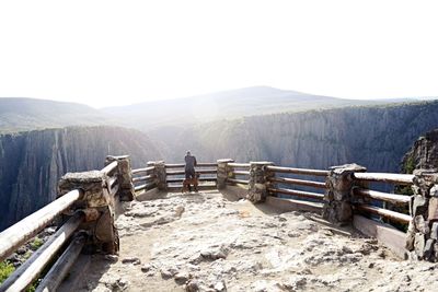 Man standing with dog at observation point