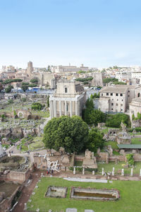 High angle view of buildings in city