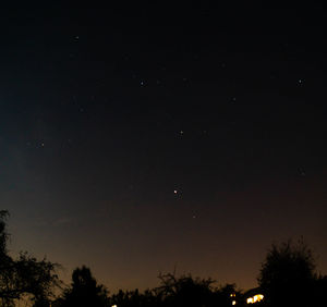 Low angle view of silhouette trees against sky at night