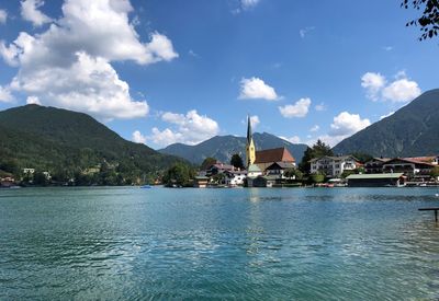 Scenic view of bay against sky