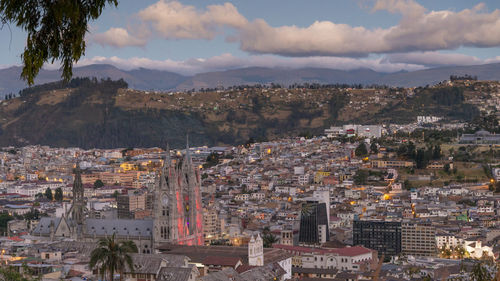 High angle shot of townscape against sky