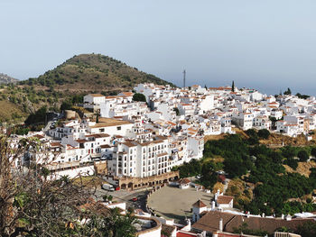 High angle view of townscape against sky