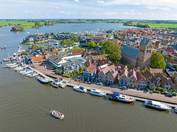 High angle view of boats in sea