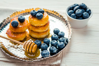 High angle view of dessert in plate on table