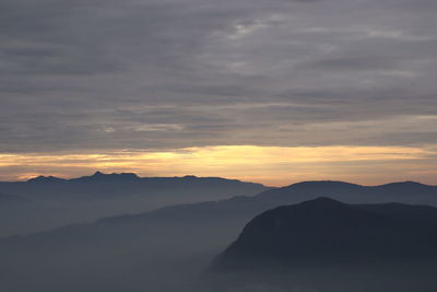 Scenic view of mountains against sky during sunset