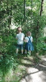 Full length of woman standing in forest