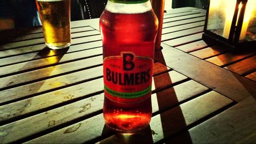 Close-up of beer on table