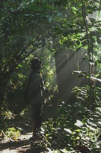 Rear view of man standing by tree