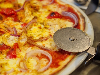 Close-up of pizza on plate