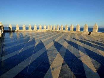 Surface level of sea against clear blue sky