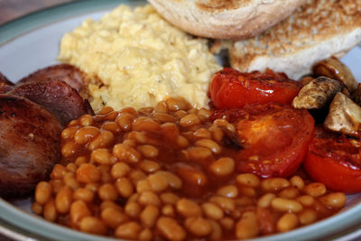 Close-up of breakfast served in plate