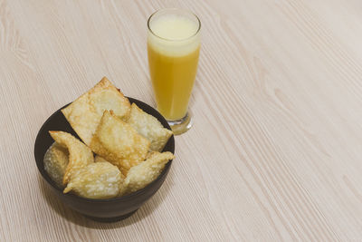 High angle view of drink on table