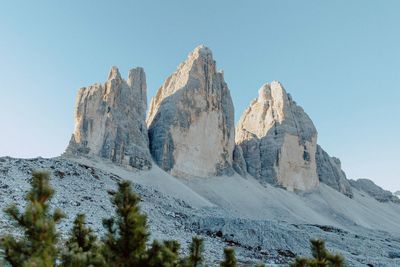 Panoramic view of snowcapped mountains against clear sky