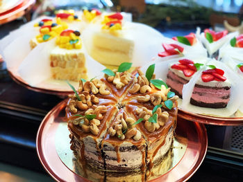 High angle view of dessert in plate on table