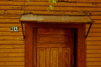 Closed wooden door of building