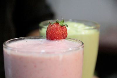 Close-up of strawberries on glass