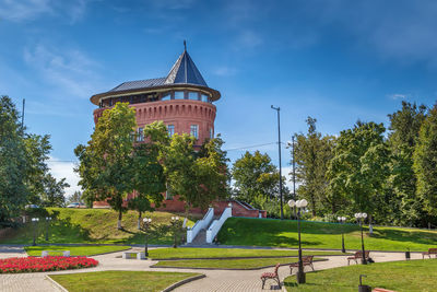 The water tower and the garden around it in vladimir, russia