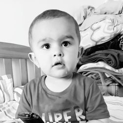 Portrait of cute baby at home