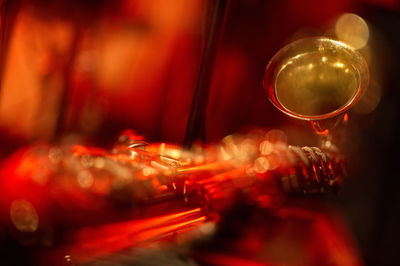 Close-up of trumpet in illuminated room