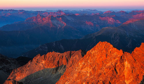 Scenic view of mountains during sunset