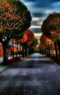 Road amidst trees against sky during autumn