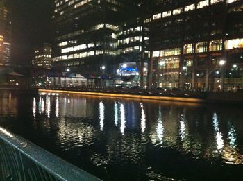 Reflection of illuminated buildings in water