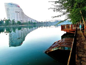 Reflection of building in water