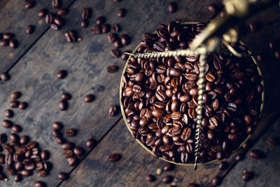 High angle view of coffee beans on table