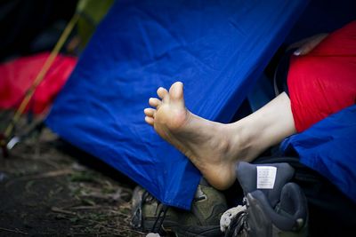 Low section of woman in tent