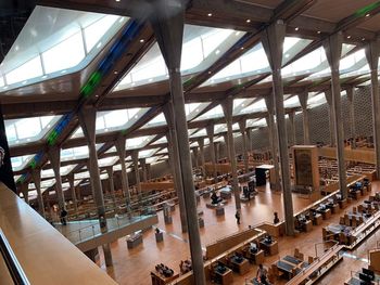 High angle view of building seen through glass window