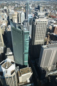 High angle view of buildings in city
