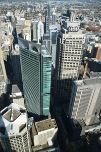 High angle view of buildings in city