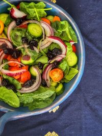 High angle view of salad in plate on table