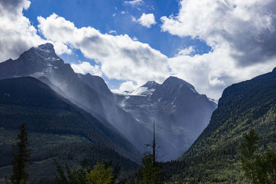 Scenic view of mountains against cloudy sky