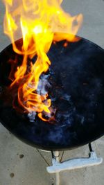 High angle view of bonfire