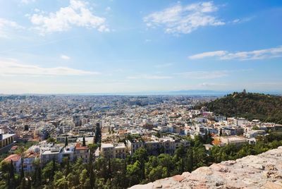 High angle view of townscape against sky