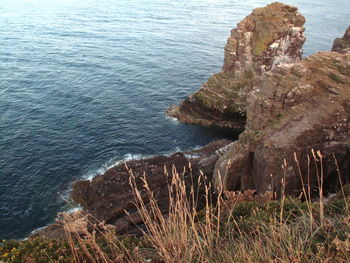 High angle view of rock formation in sea