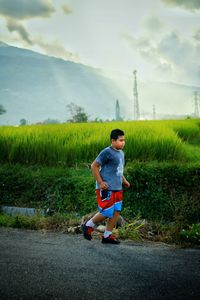 A boy jogging