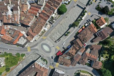 High angle view of buildings in city