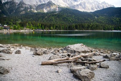 Scenic view of lake and mountains