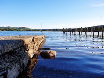 Scenic view of sea against clear sky